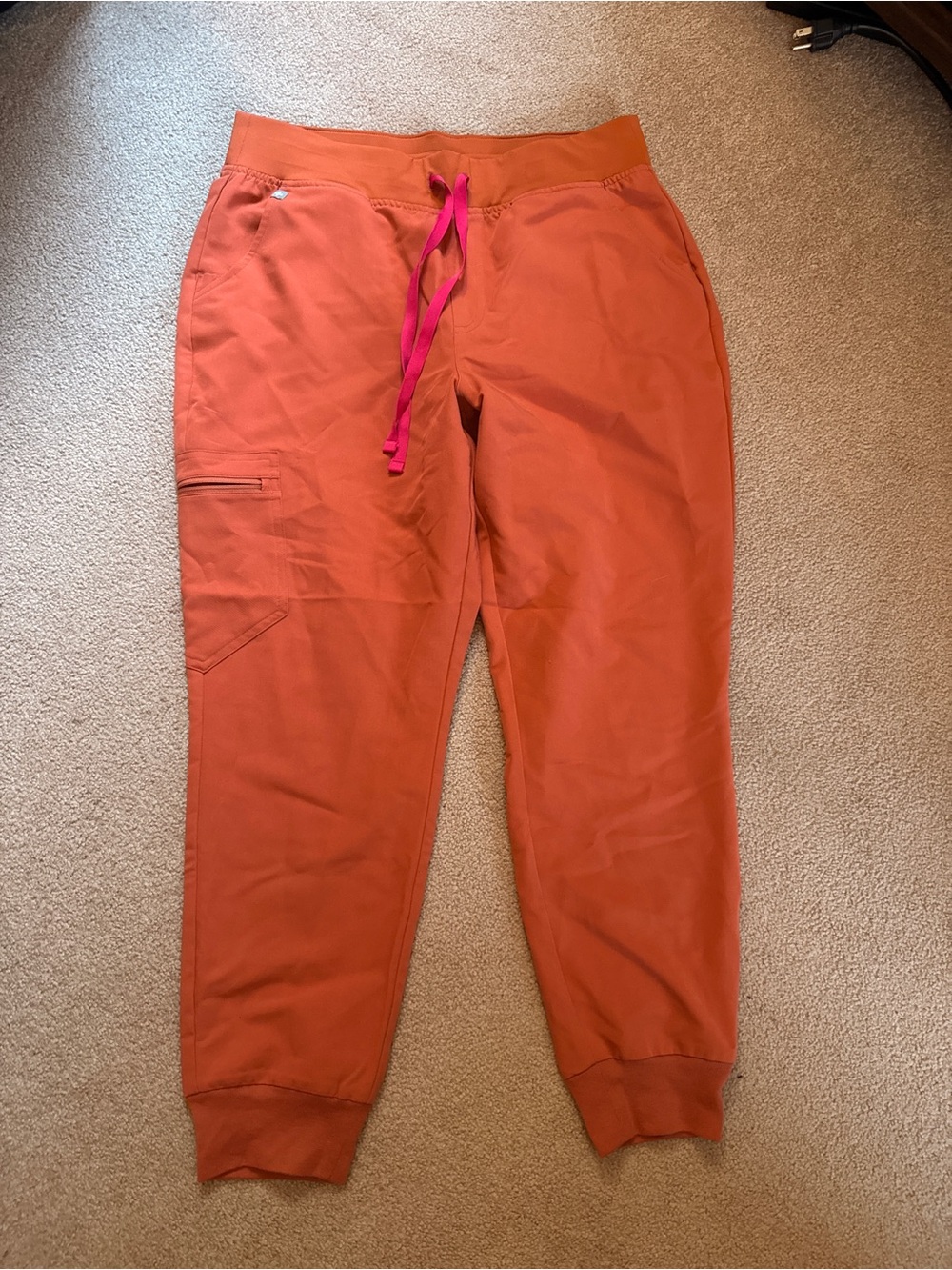 Figs Women's Orange Scrub Jogger Pants with Pink Drawstring